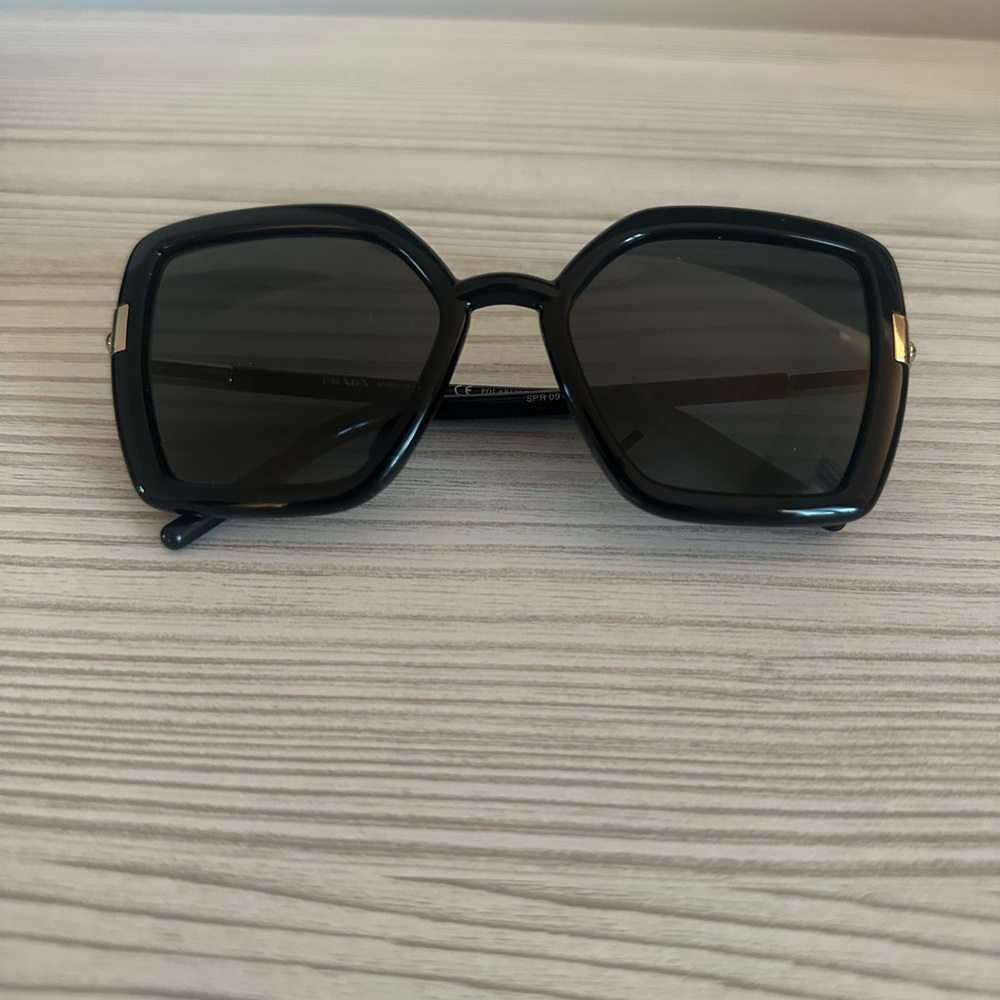 Prada Black & Gold Square Sunglasses (worn once, includes with all packaging)